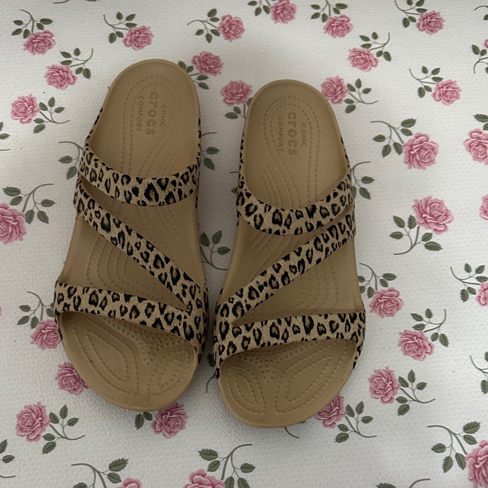 CROCS Women's Tan Leopard Sandals